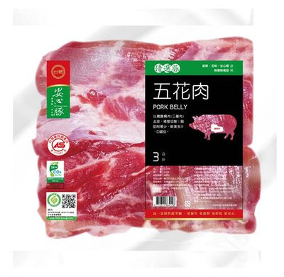 【台糖安心豚】豬五花肉(去皮)_3kg量販包(CAS認證健康豬肉)