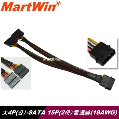 【MartWin】大4P(公) 轉 SATA 15P電源線~採用標準正規線徑18AWG
