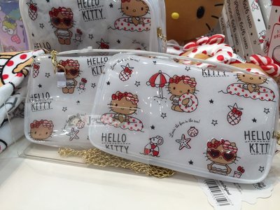 『限時特價』日本SANRIO三麗鷗 Hello Kitty 夏季 海邊 游泳 渡假風 PVC斜背包手機包收納包 附吊飾