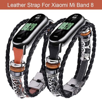 XIAOMI MI 復古皮革手鍊適用於小米手環 8 錶帶復古腕帶適用於小米手環 8 NFC 編織繩帶