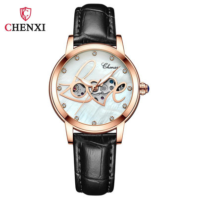現貨女士手錶腕錶晨曦CHENXI2024新款女神禮物手錶女女士防水夜光鏤空全自動機械錶