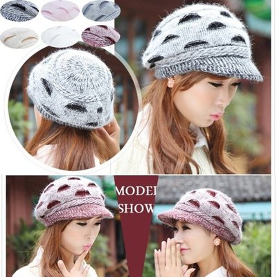╭✿蕾兒0509✿╮F004-(6色)韓國時尚 甜美獨特設計造型兔毛帽鴨舌帽子保暖帽呢帽毛線帽 搭配圍巾