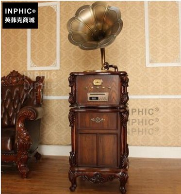 INPHIC-歐式復古大喇叭留聲機復古黑膠電唱機老式藍牙-F11.1復古棕色（車載吸入式CD機頭）_S1903C