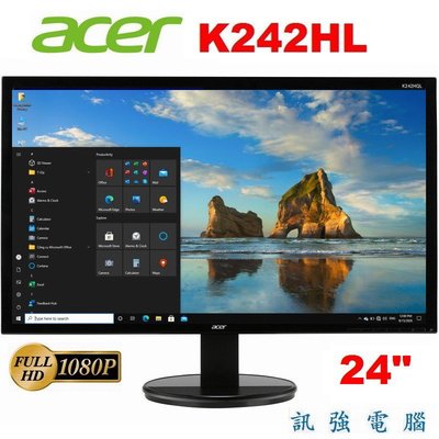 ACER K242HL 24吋 LED 液晶顯示器、1080P Full HD 輕薄高畫質『VGA、DVI 雙介面輸入』