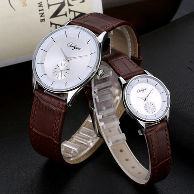 熱銷 歐式復古簡約薄款皮帶情侶手錶腕錶一對防水石英指針男女款圓形手錶腕錶776 WG047