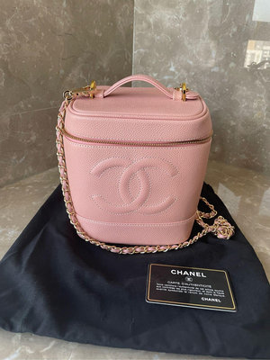 Chanel vintage 粉紅色化妝箱 化妝包 附鍊帶 內袋噢