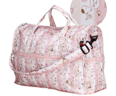 SNOOPY史努比旅行袋可掛在行李箱拉桿上購物袋旅遊包媽媽包側背包摺疊折疊包可掛拉桿可登機粉紅愛心印花