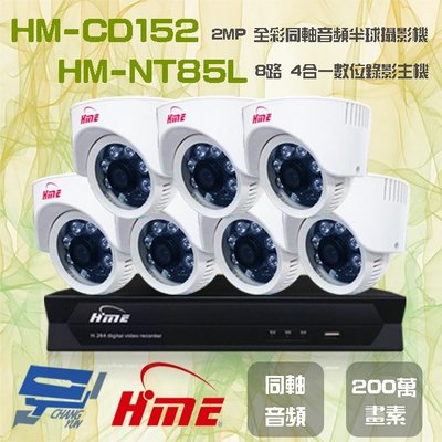 昌運監視器 環名組合 HM-NT85L 8路 數位錄影主機+HM-CD152 2MP 同軸音頻全彩半球攝影機*7