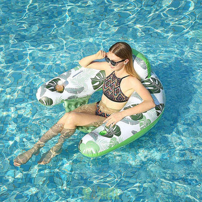 充氣泳池漂浮椅 水上浮床浮排靠背戶外懶人沙發帶杯洞飲料架躺椅