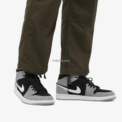 Nike Air Jordan 1 Mid Elephant 黑灰 爆裂紋 高幫運動百搭籃球鞋DM1200-016男女鞋