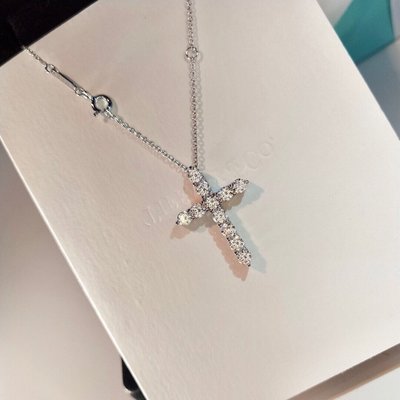 現貨#Tiffany&amp;CO.蒂芙尼 項鍊 純銀項鍊 水晶項鍊 吊墜 飾品 首飾 附盒提袋 水鑽十字架造型簡約