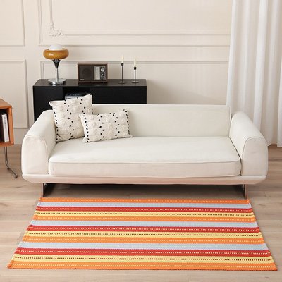 桌巾120X180cm棉線編織彩色條紋透氣大地毯簡約透氣家用客廳書房地墊