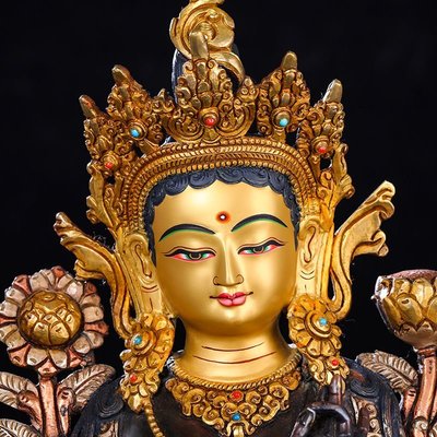 特賣-尼泊爾手工綠度母佛像擺件純銅古色鎏銀鎏銀藏傳密宗觀音菩薩10寸