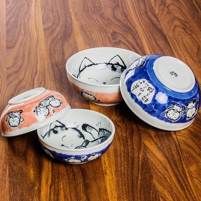 【熱賣精選】日本原裝進口釉下彩招財貓卡通陶瓷缽日式飯碗面碗湯碗菜缽