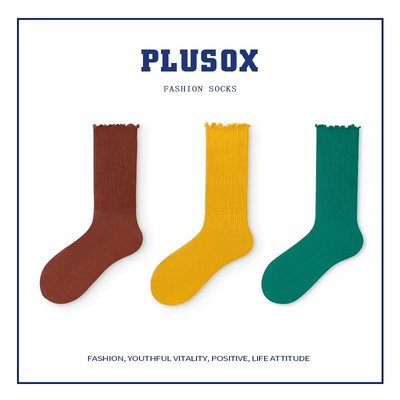 襪子系列 plusox復古襪子女堆堆襪秋季薄款中筒襪冬天可愛日系木耳花邊長襪