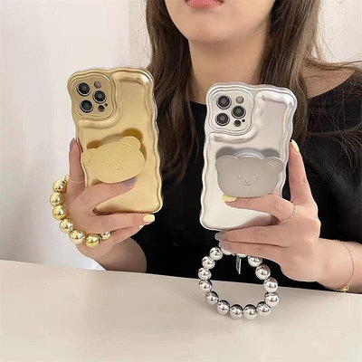 SAMSUNG 韓國可愛 3D 小熊金屬珍珠手機支架 Griptok 支持電話適用於 iPhone 14 三星折疊手指握