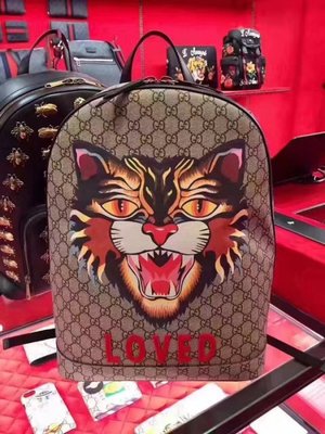Gucci 419584 Angry Cat print GG Supreme backpack 野山貓後背包