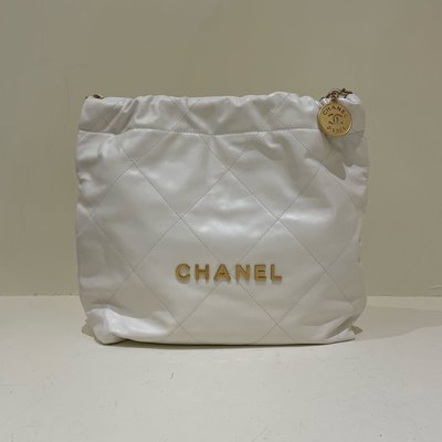 Chanel 22托特包 白色 小款 金釦《精品女王全新&二手》