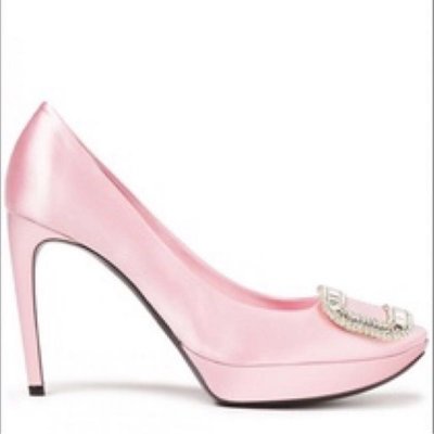 全新真品Roger vivier 超美粉色 水晶珠寶方釦 緞布 高跟鞋 婚鞋