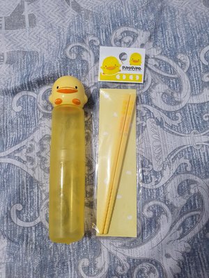 全新黃色小鴨筷子＋二手黃色小鴨玩偶收納盒