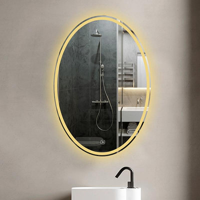 防霧浴室鏡觸摸屏衛生間橢圓形浴室鏡子鏡壁掛發光美顏化妝鏡