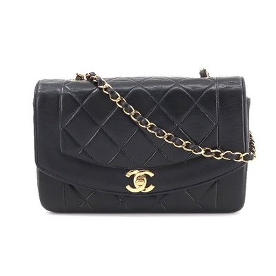 小號Chanel vintage黑金羊皮戴妃包鏈條包