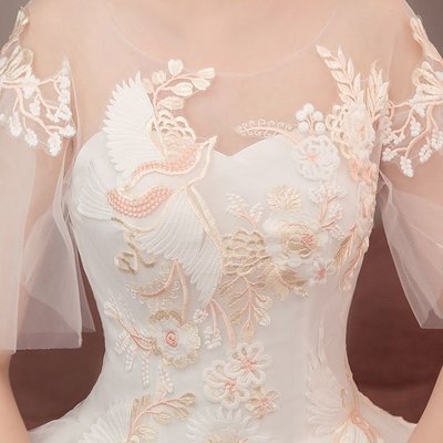 星空婚紗2023韓系一字領齊地新娘結婚婚紗禮服顯瘦小個子女-麥德好服裝包包