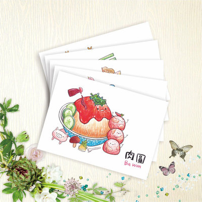 【台灣美食】 明信片 - 寶島食堂D - 5款各1張 - hibeetle甲蟲手繪