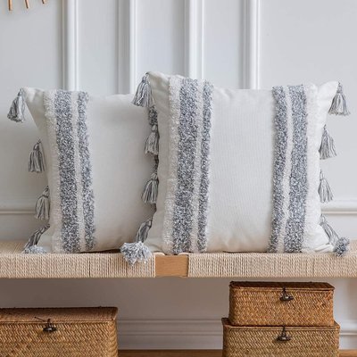 扔枕頭套 Tufted 100% 純棉方形裝飾枕套, 帶有流蘇沙發沙發床, 家居裝飾墊套