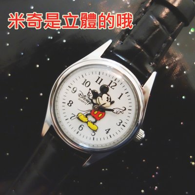 迪士尼復古小錶盤米奇米妮皮革手錶 (手是時針和分針~~會動哦) 銀  / 白