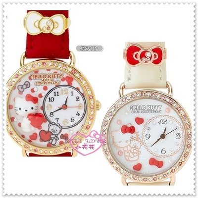 ♥小花花日本精品♥ Hello Kitty 手錶 紅色40週年限定泰迪熊大臉閃亮亮水鑽造型典雅手表