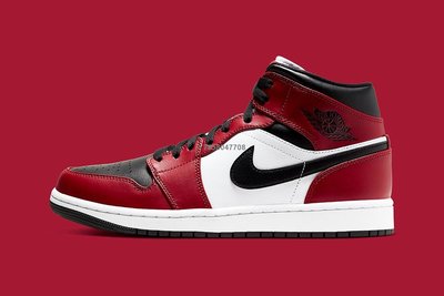 【正品】Air Jordan 1 Mid Chicago Black Toe 喬丹芝加哥黑紅運動籃球鞋554724-069男女鞋