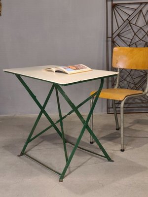 【卡卡頌  歐洲古董】特殊! 比利時老件 鐵件 折疊桌 工作桌 工業桌 鐵桌 小餐桌 書桌 摺疊桌 t0269 ✬