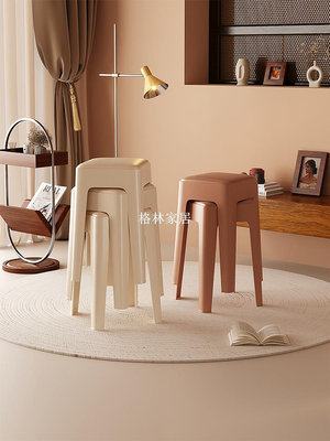 塑料凳子家用可疊放加厚軟包方凳簡約現代高凳子客廳餐桌椅子板凳-小野家居