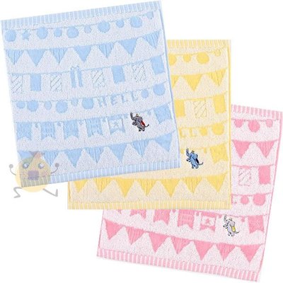 日本製 今治毛巾 小方巾 小毛巾 手帕巾 25×25CM 可愛動物大象-粉紅色/藍色/黃色【小元寶】超取