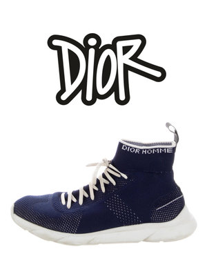 【正品出清】Dior Homme高筒襪套鞋 DH男款深藍色 歐碼8 High Top Sock Sneakers襪套球鞋