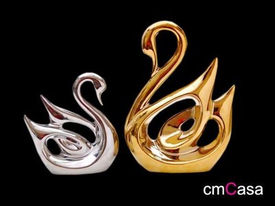 = cmCasa = [3023]高貴典雅設計  金銀天鵝藝術擺飾組/裝飾品 浪漫新發行