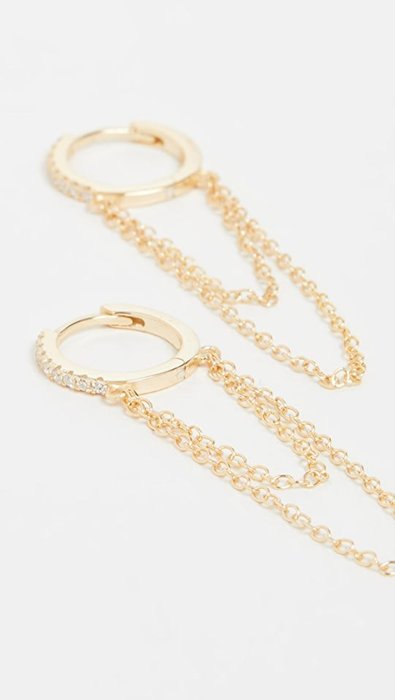 SHASHI 紐約品牌 Pave Chain 鑲鑽圓形耳環 金色流蘇耳環