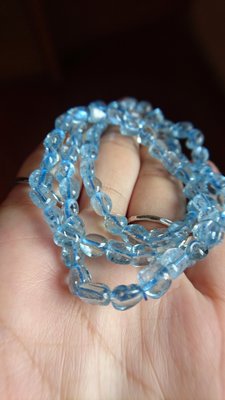 天然透料隨形海水藍寶海藍寶手繞3圈手鍊手珠