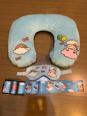 華航 超可愛 兒童旅行三件組 眼罩+行李固定帶+充氣枕U型枕