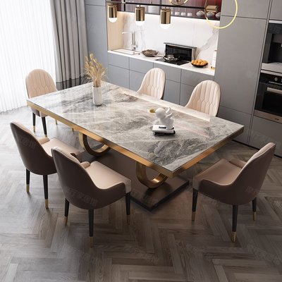 現貨熱銷-輕奢巖板餐桌椅組合現代簡約進口高端亮光意式北歐家用大理石飯桌