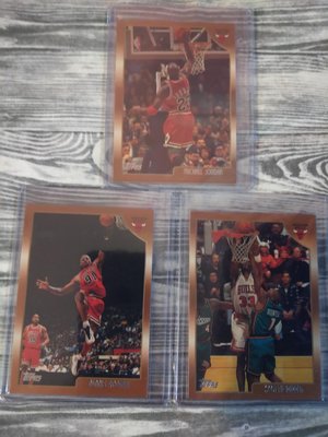 NBA早期球卡 3張 芝加哥公牛鐵三角 飛人JORDAN 小蟲 RODMAN 皮朋 老卡 公牛王朝 搭檔