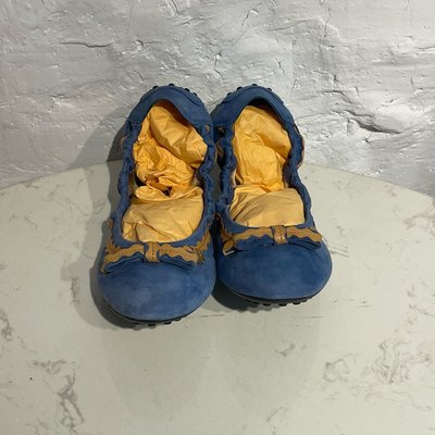 TODS 藍色豆豆娃娃鞋-蝴蝶結滾邊-未使用品