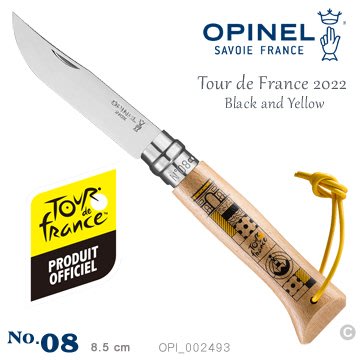 【Opinel】OPI 002493 法國不銹鋼折刀 No.08 Tour de France 2022環法自由車賽黑黃