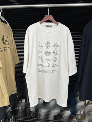 巴黎世家 Balenciaga 產品介紹 素描圖案logo米白色 短袖T恤