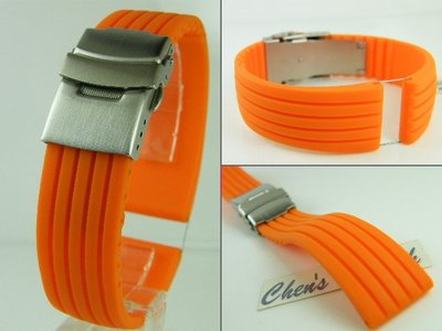 【錶帶家】橘色F1胎紋19mm20mm21mm22mm23mm24mm不銹鋼單折扣矽膠錶帶膠帶替代ORIS,OMEGA