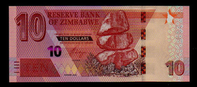 【低價外鈔】辛巴威 2020年 10 Dollars 辛巴威幣 紙鈔一枚 非洲水牛圖案 絕版少見~