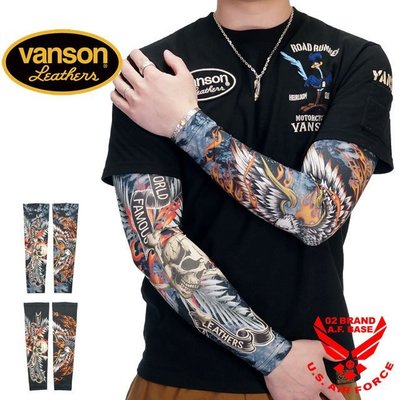 (硬骨頭)日本 Vanson 臂套 刺青 防曬袖套 吸汗速乾 重機 骷髏 老鷹 (黑色.彩色)
