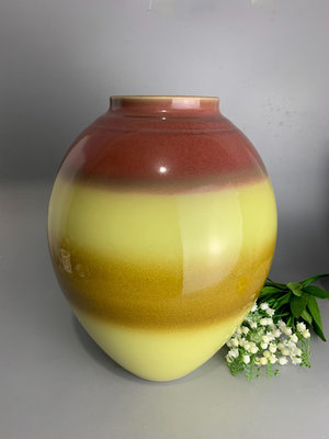 日本回流 黃瓷 釉彩花瓶 插花瓶 花瓶擺飾 花瓶