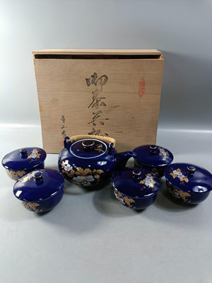 日本回流  有田燒 霽藍釉 金彩茶具套組